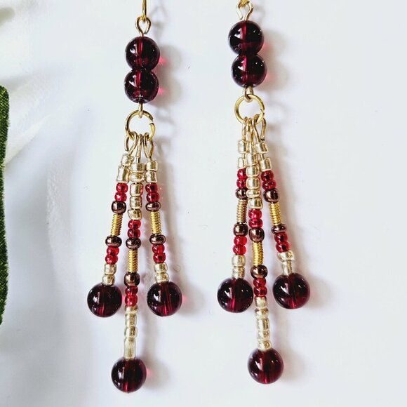 2/$27 | Triple Fringe Beaded Indigenous Native Earrings | Handmade Jewelry - Picture 1 of 4
